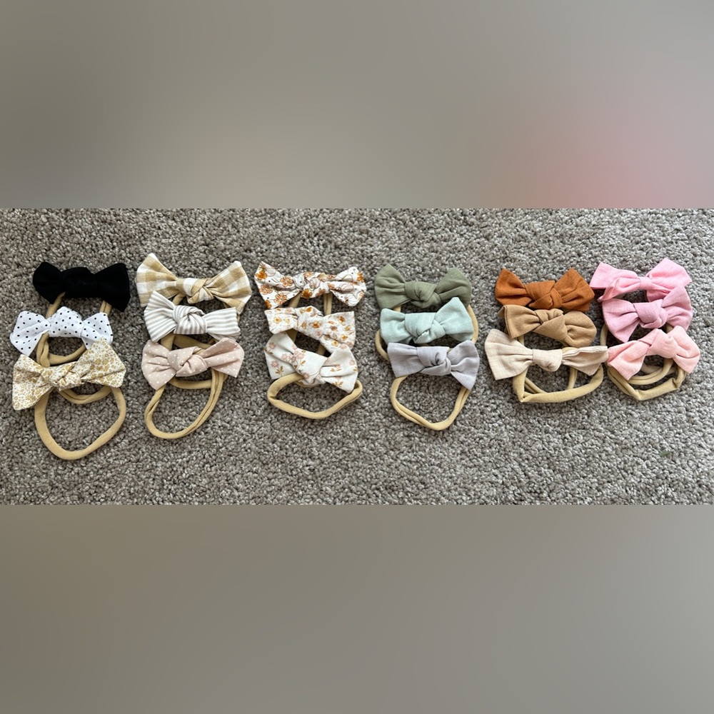 Baby Headband Hair Bows | Stretchy Nylon | Brand New | Neutral Color Pack